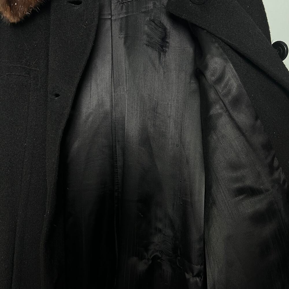 Vintage 60s Wool Swing Coat Black Mink Fur Collar Lined Size Large Camel Hair(?) - Picture 13 of 14